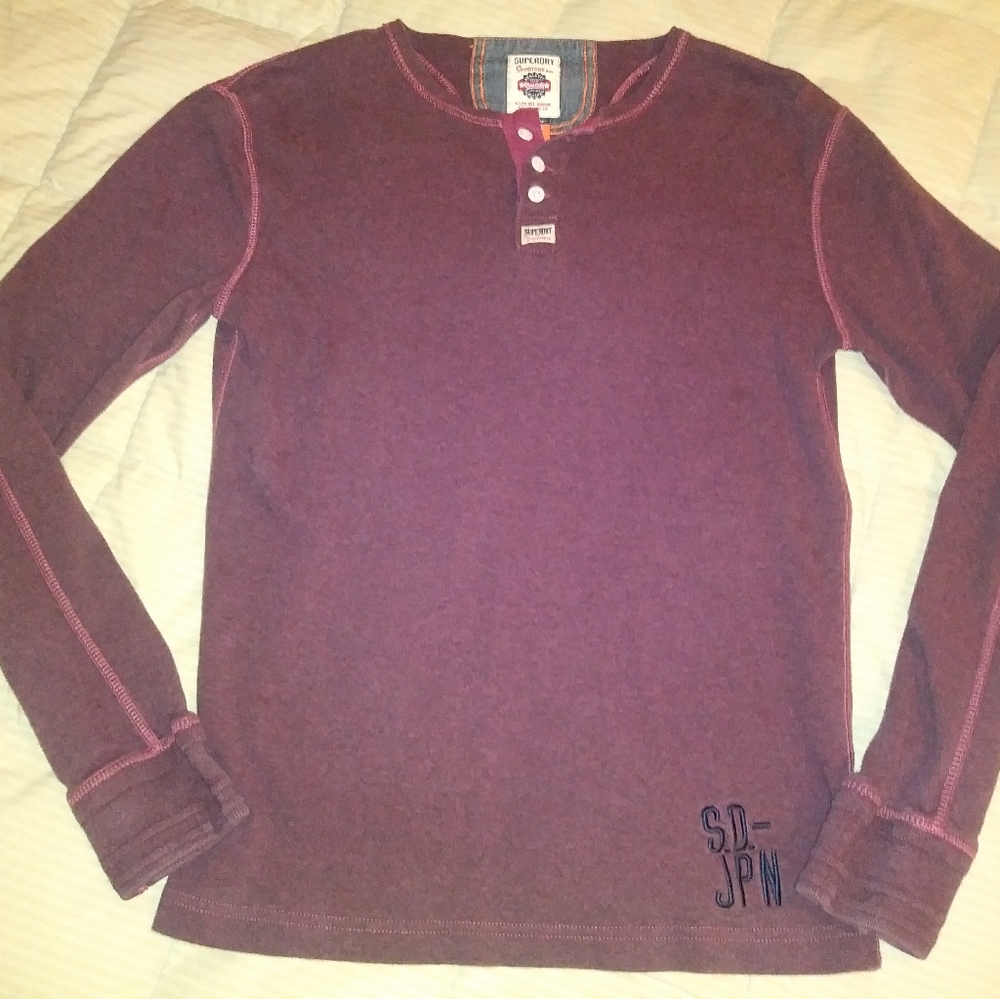 Superdry Maroon Long Sleeve Heavy Tee/Thermal